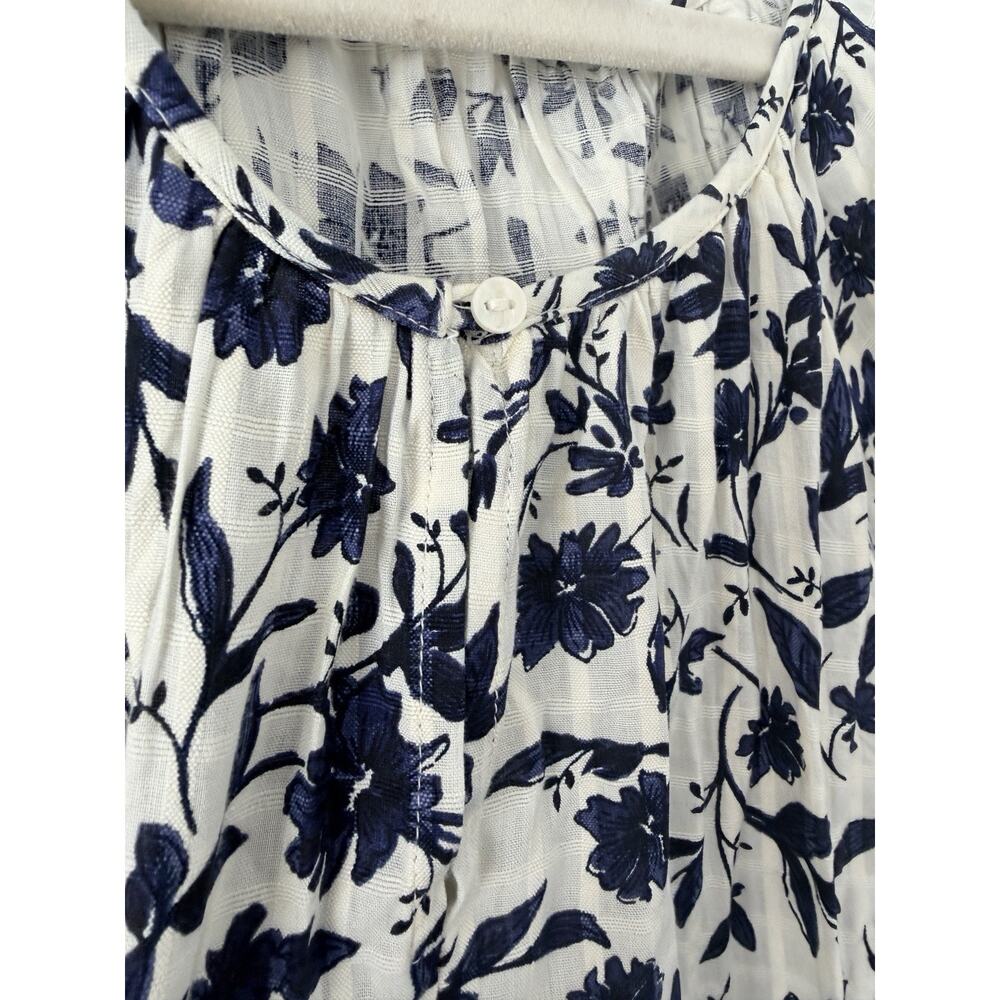 Old Navy Dress Womens L White Blue Floral Boho Long Sleeve Maxi Peasant - Picture 2 of 8
